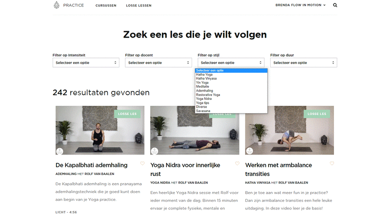 practice platform yogalessen zoeken