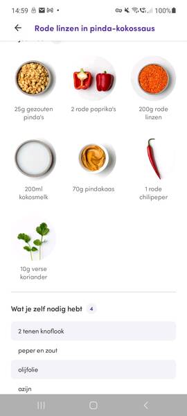dinnerly gerechten ingredienten lijst