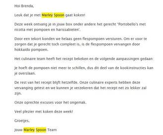 marley spoon mail wijziging recepten